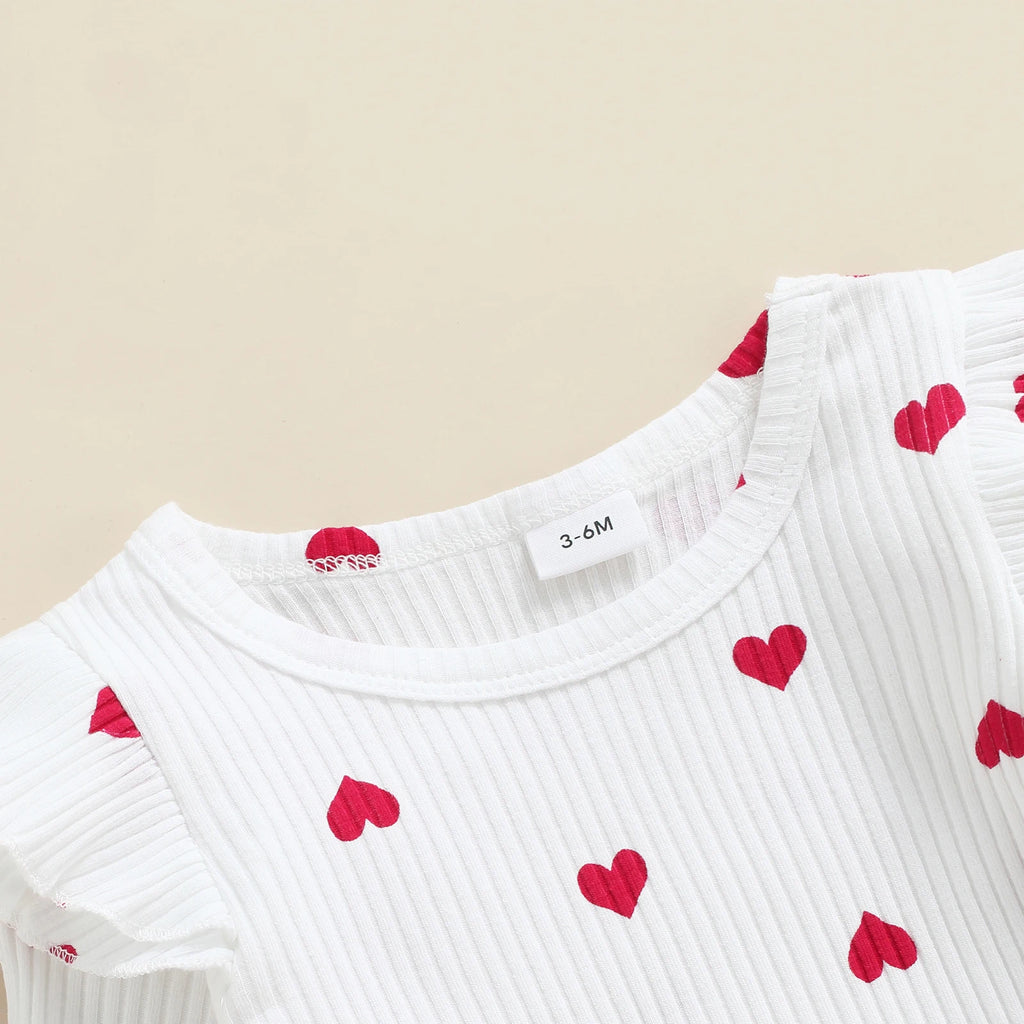 Citgeett Spring Valentine'S Day Infant Baby Girls Clothes Sets Heart Print Ruffles Long Sleee Bodysuits+Suspender Skirts Outfit