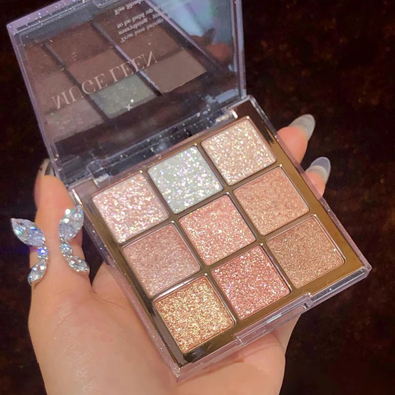 9-Color Glitter Eyeshadow Palette - Long-Lasting Rose and Pink Shades, Metallic Finish, Matte and Shimmer Effects, High Color Payoff, Long-Lasting, Easy to Blend, Pink Gold Brown