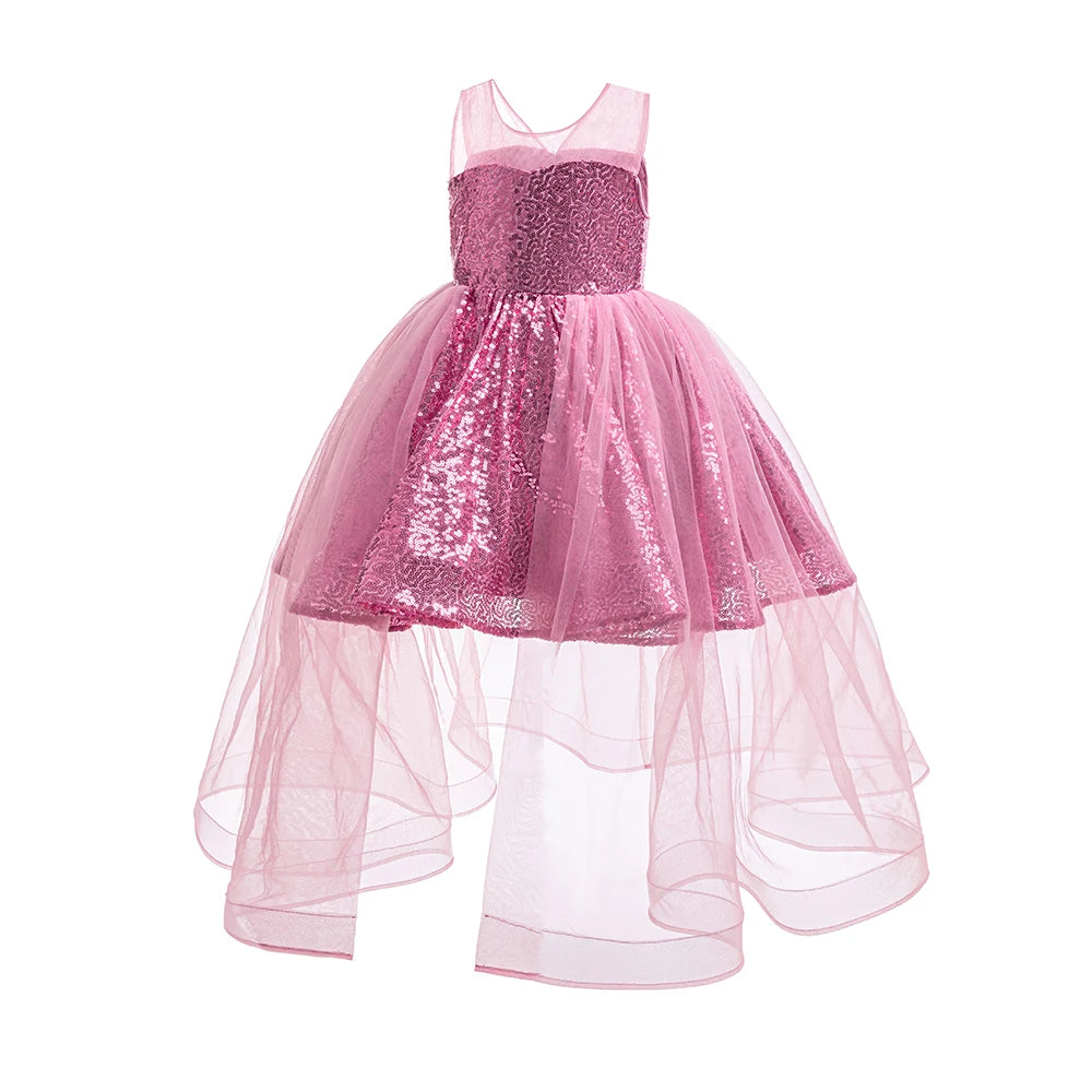 HETISO Fashion Girls Sequin Princess Dress Tulle Sleeveless Banquet High end Lace Evening Ball Gown for Kids Child 2-6 Years