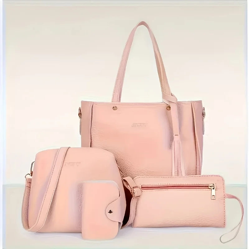 4pcs Elegant Minimalist Women'S Shoulder Bag, Handbag, Crossbody Bag, Women Storage Bag, Holiday Gift, Synthetic, Zipper Closure