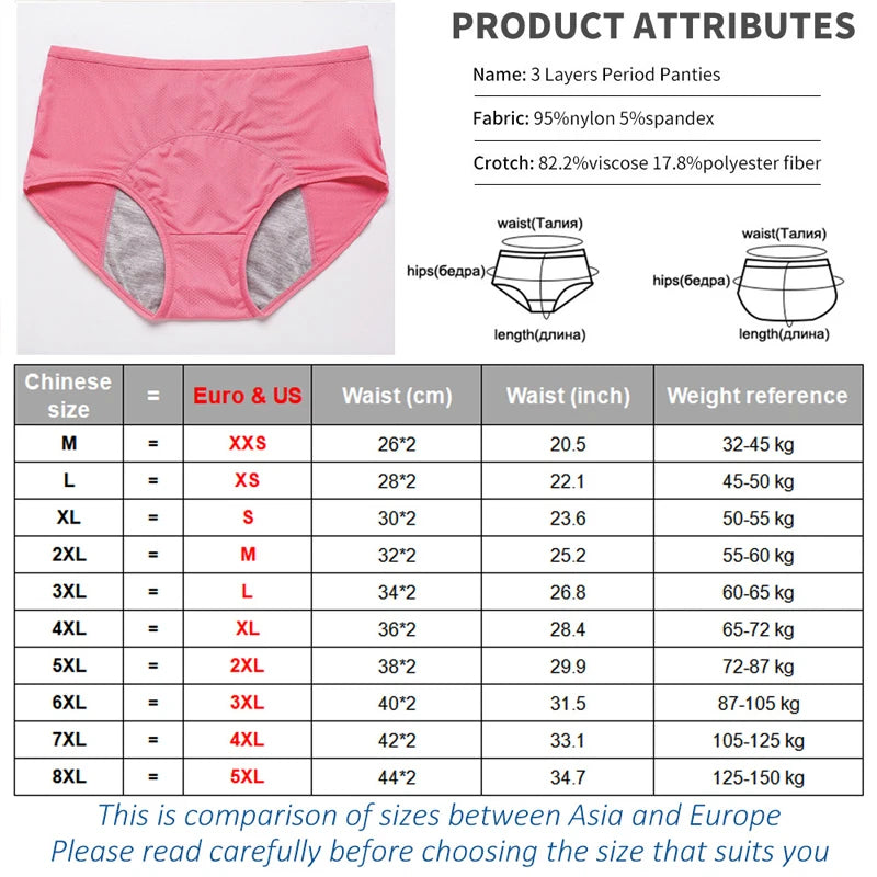 Leak Proof Menstrual Panties Plus Size L-8Xl Underwear Period Physiological Pants Women'S Waterproof Briefs Female Lingerie