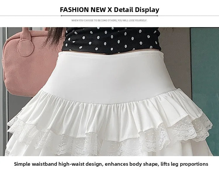 Pure Desire Lace A-Line Mini Skirt High Waist Puffy Sweet Style Short Cake Skirt Cotton Blend Fabric Summer Women's Dress