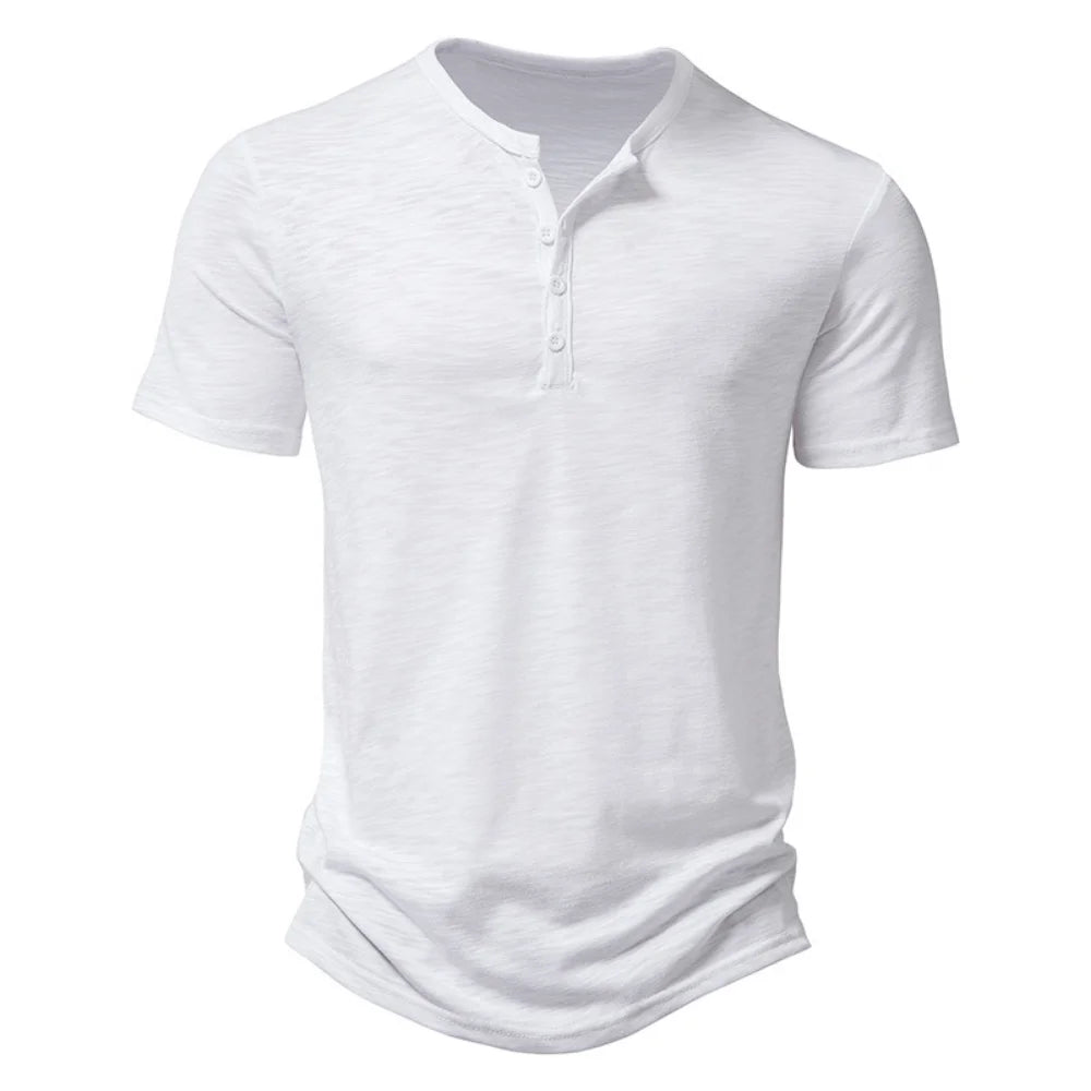 Henley Collar Summer Men Casual Solid Color Short Sleeve T Shirt For Men Polo Men High Qualitymens T Shirts