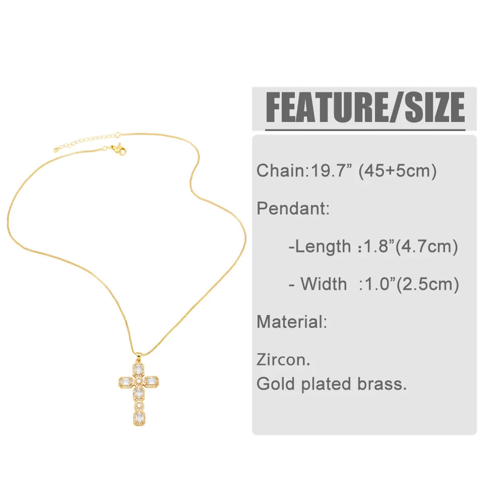 Flola Women'S Crystal Cross Necklaces Multicolor Luxury Pendant Necklaces Christian Copper Gold Plated Religious Jewelry Nkeb775