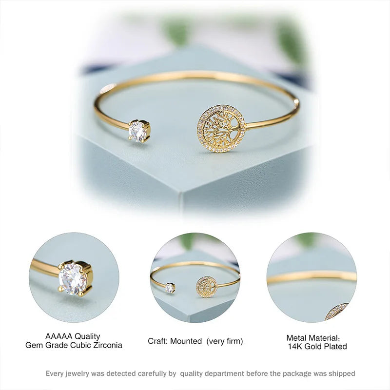 Zircon Tree of Life Open Bangle Bracelet
