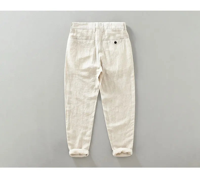 2025 Summer New Breathable Pure Linen Casual Pants for Men Clothing Slim Streetwear Men Ankle-length Pants EC1333