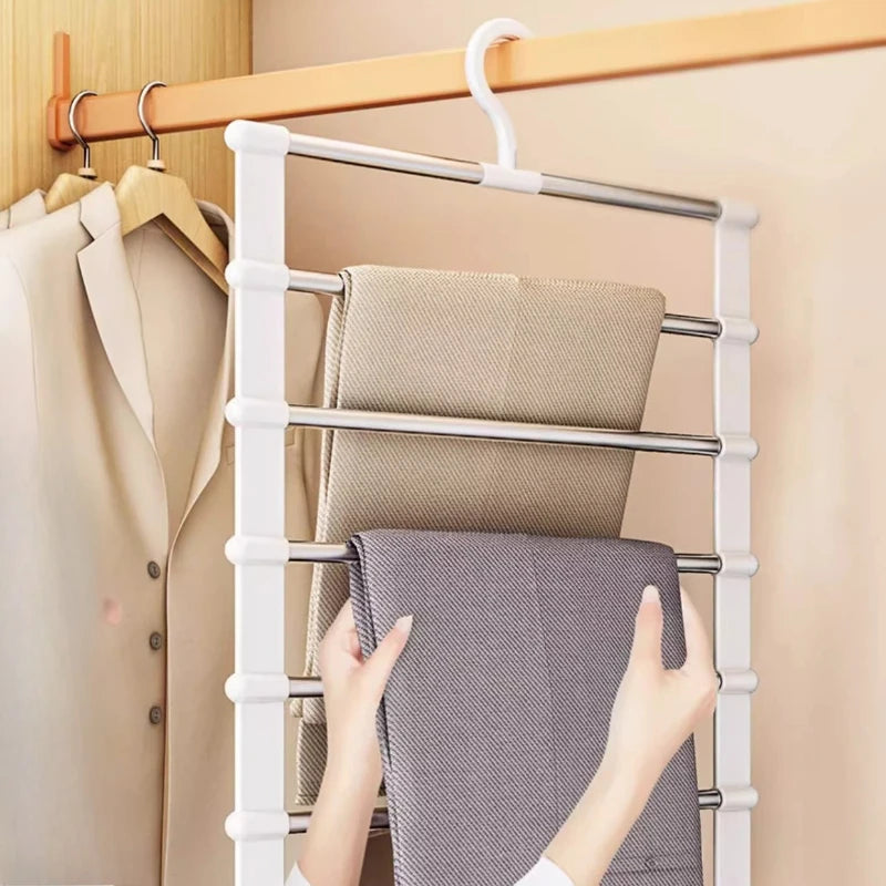 Multi-Layer Pants Hanger Space Saving Closet Organizer Foldable Trousers Clothes Rack Wardrobe Storage with Non Slip Clips