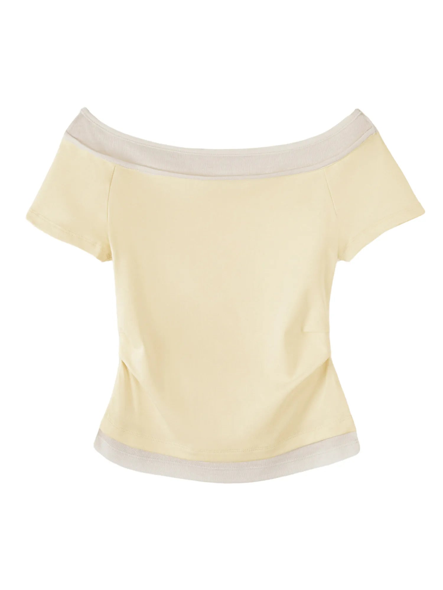 Unique Shoulder-Baring Pink Short-Sleeve T-Shirt Women's Summer New Style Korean Version Slim Fit Commute Style Cotton Material