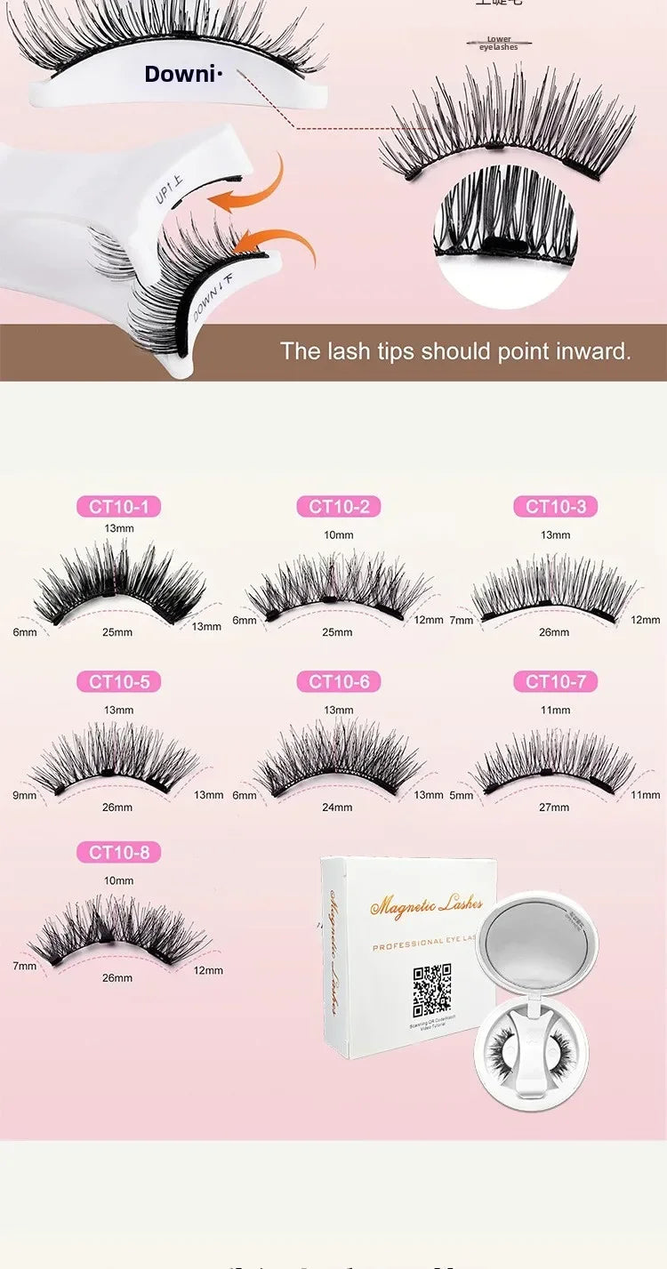 Magnetic Eyelashes Set 1 Pair Reusable No Glue Needed False Eyelashes with Magnetic Tweezers Curly Faux Lashes Makeup Tool