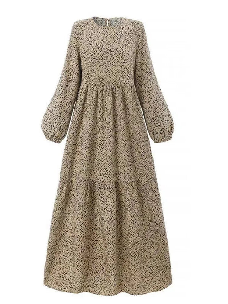 New Fashion Polka Dot Long Sleeve Long Dress for Women Spring Summer O Neck Evening Party Dresses Loose Waist Lady's Dress Robe