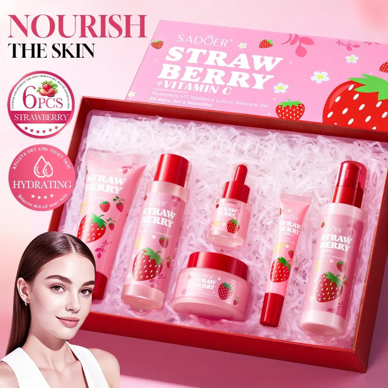 Strawberry+VC Moisturizing Anti-Wrinkle Skincare Set - Firming, Lifting Hydrating Face Kit for All Skin Types Skin care