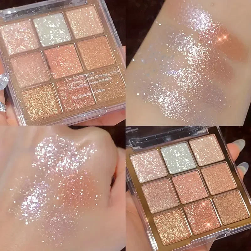 9-Color Glitter Eyeshadow Palette - Long-Lasting Rose and Pink Shades, Metallic Finish, Matte and Shimmer Effects, High Color Payoff, Long-Lasting, Easy to Blend, Pink Gold Brown