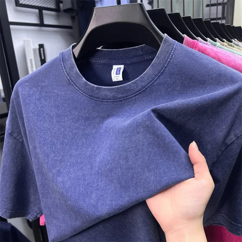 Men's Heavy Cotton T-Shirt - Vintage Washed Oversized Casual Tee