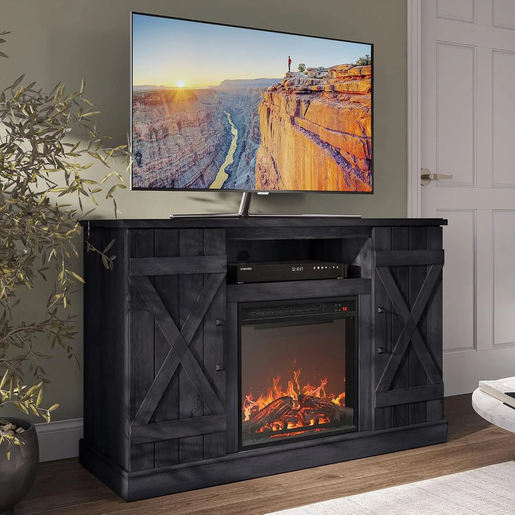 Industrial 47 Inch Rustic Wood TV Stand & Media Console for TVs up to 50 Inch with Open Storage Shelves & Cabinets, Customized