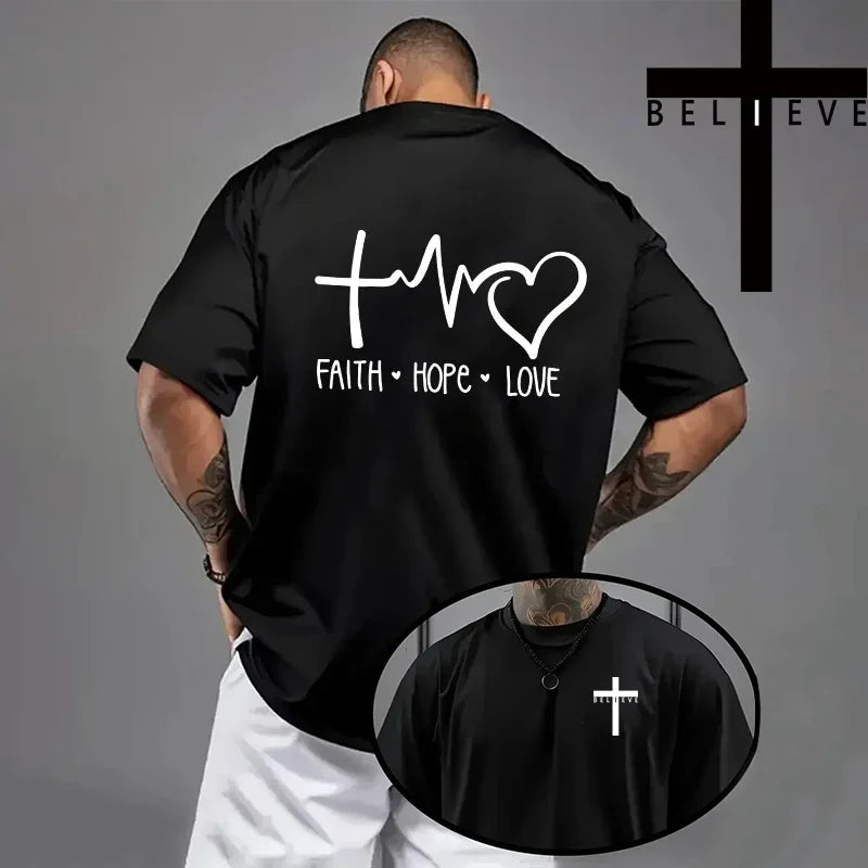 Men's Jesus Cross Print T-Shirt - Casual Short Sleeve Cotton Tee