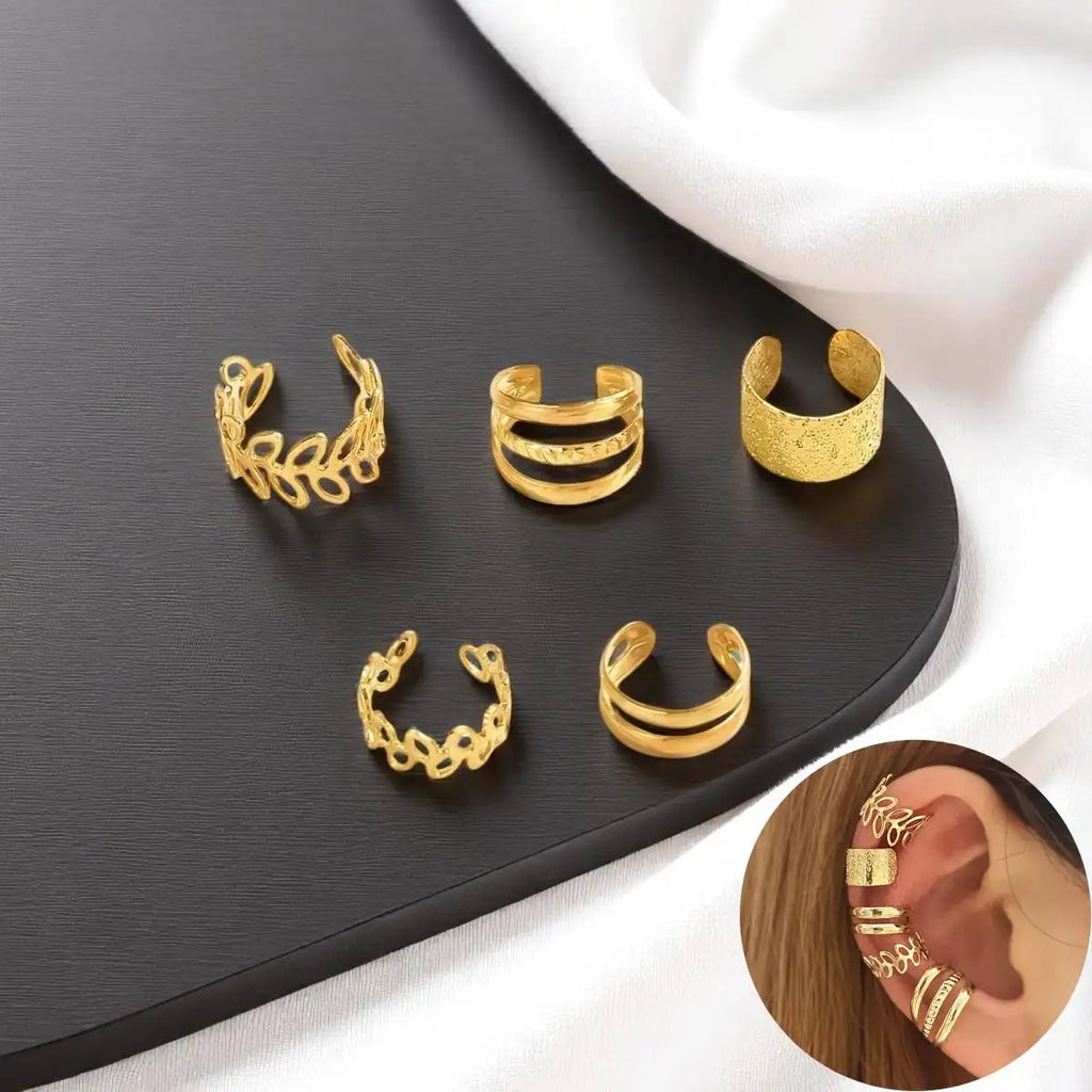 5Pcs/Set Trendy Elegant Design Ear Cuff Classic Elegant Style Gifts Women'S'S No Piercing Clip Silver Earrings Circle Leaf Shaped