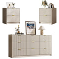 3-Piece Dresser Bedroom Set, 9 Drawer Dresser & 2 Drawer Nightstands with Gold Handles, Fluted Wood Chest of, Customized