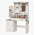 Vanity Desk with Mirror & LED Lights, Makeup Table with Stool & Storage Drawers for Bedroom, Customized