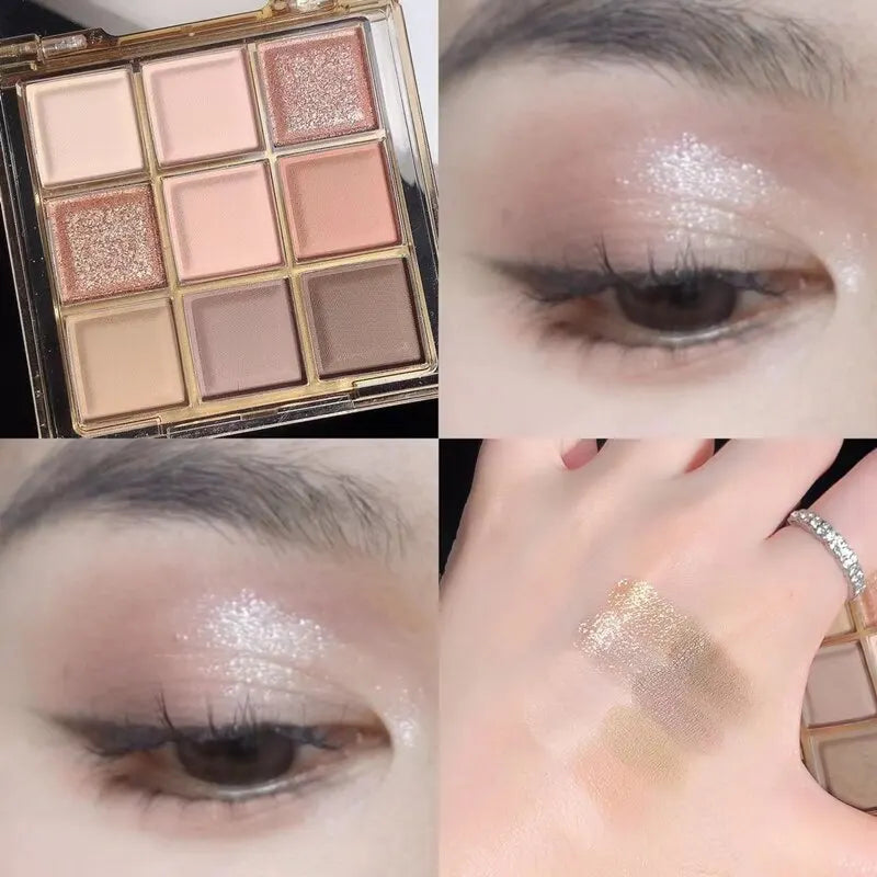 Dikalu Rosy Eyeshadow Palette Nine Pan Soft Smoky Rose For Everyday Spring Summer Look