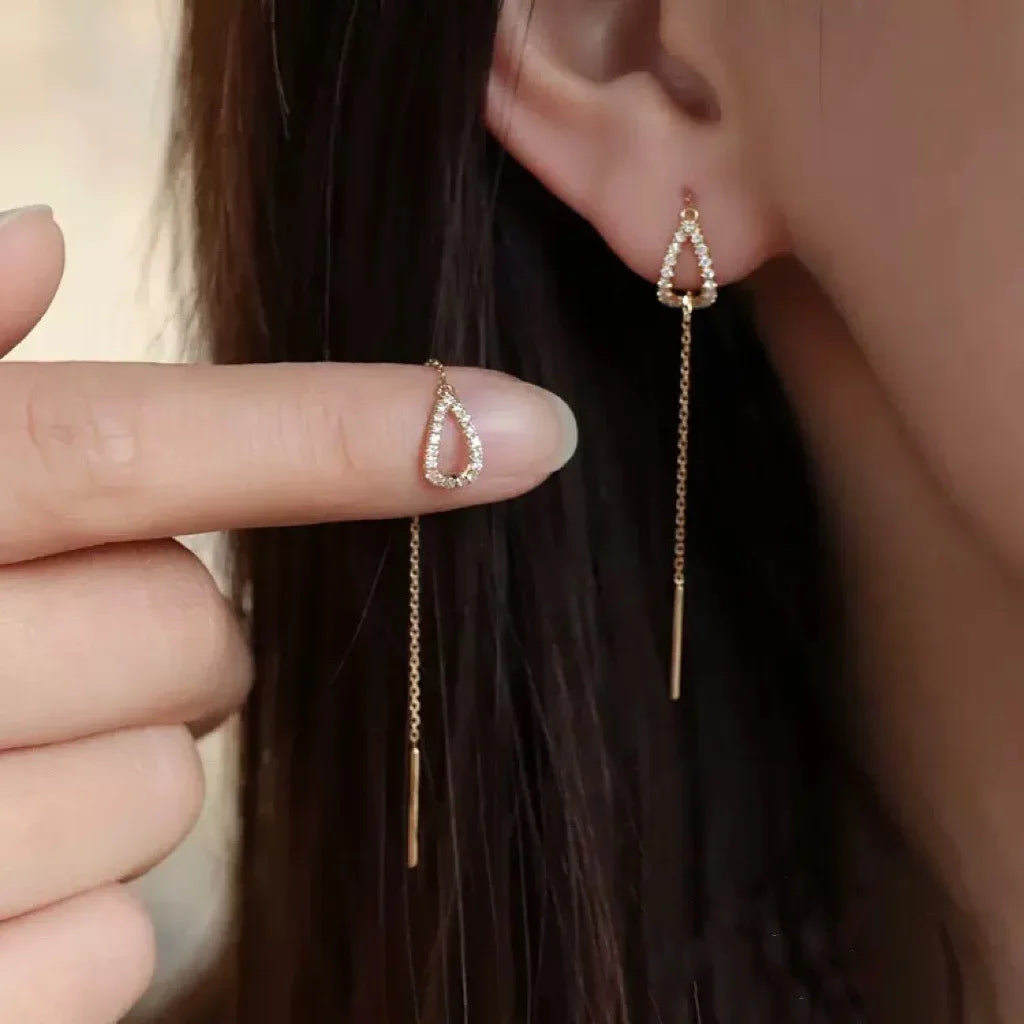 Drop Ear Line Long Hanging Earrings For Women'S Rose Gold Color Zircon Crystal Piercing Threader Earing Ear Accessories Jewelry