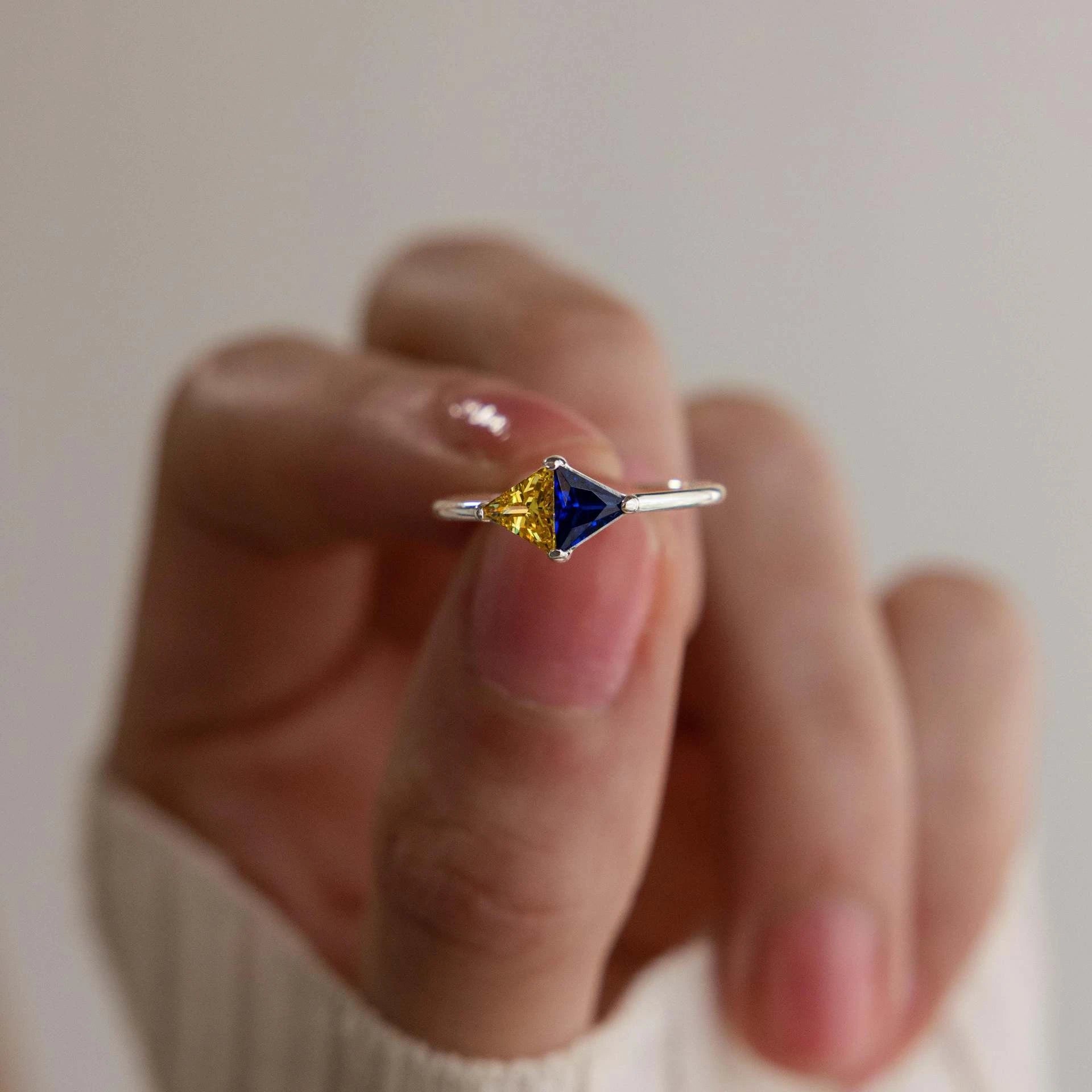 Minimalist Two Tone Geometric Ring for Women Dainty Triangle Gemstone Gold Plated Stainless Steel Ring Colorful Trendy Jewelry