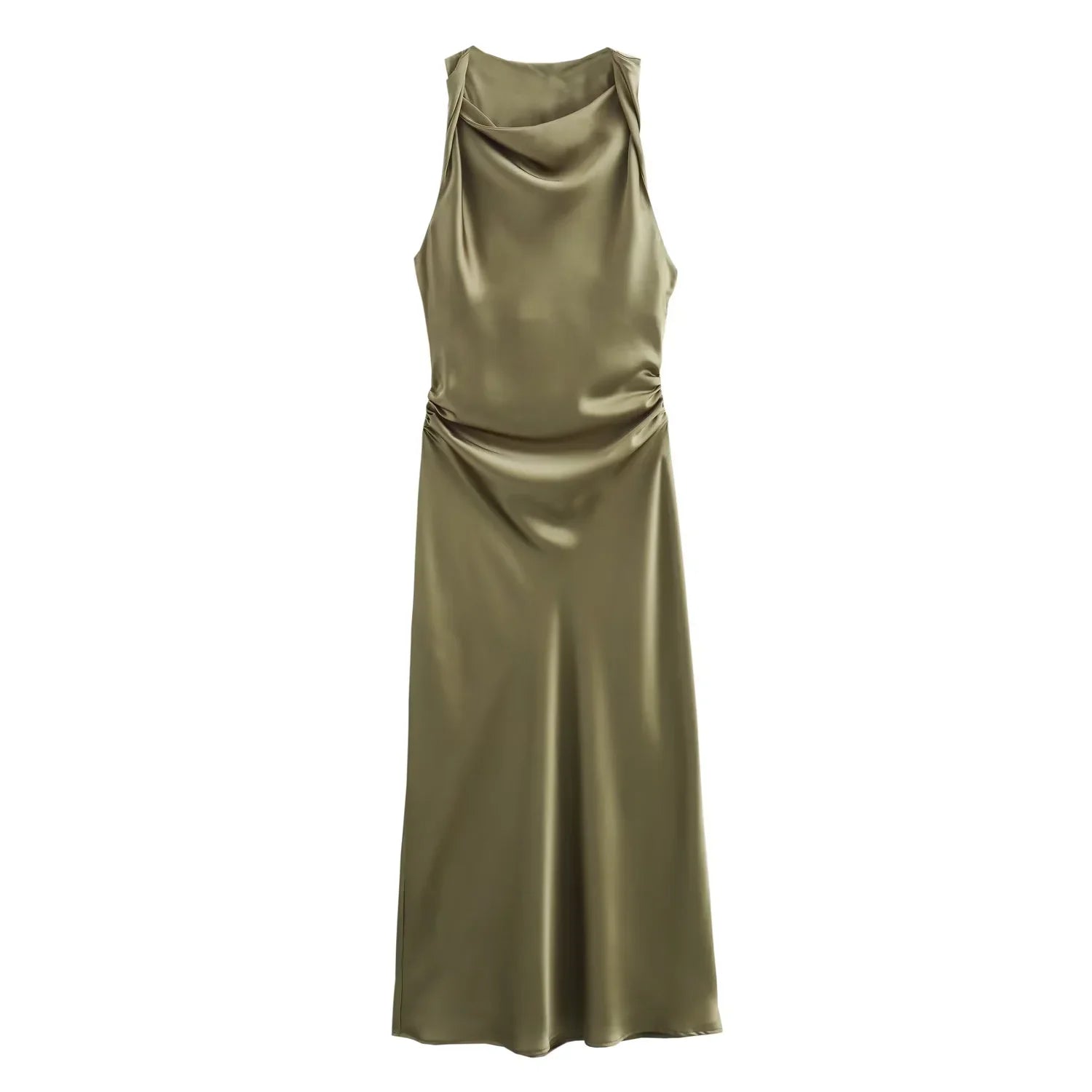 Satin Halter Midi Dress | Sleeveless Evening Party Dress