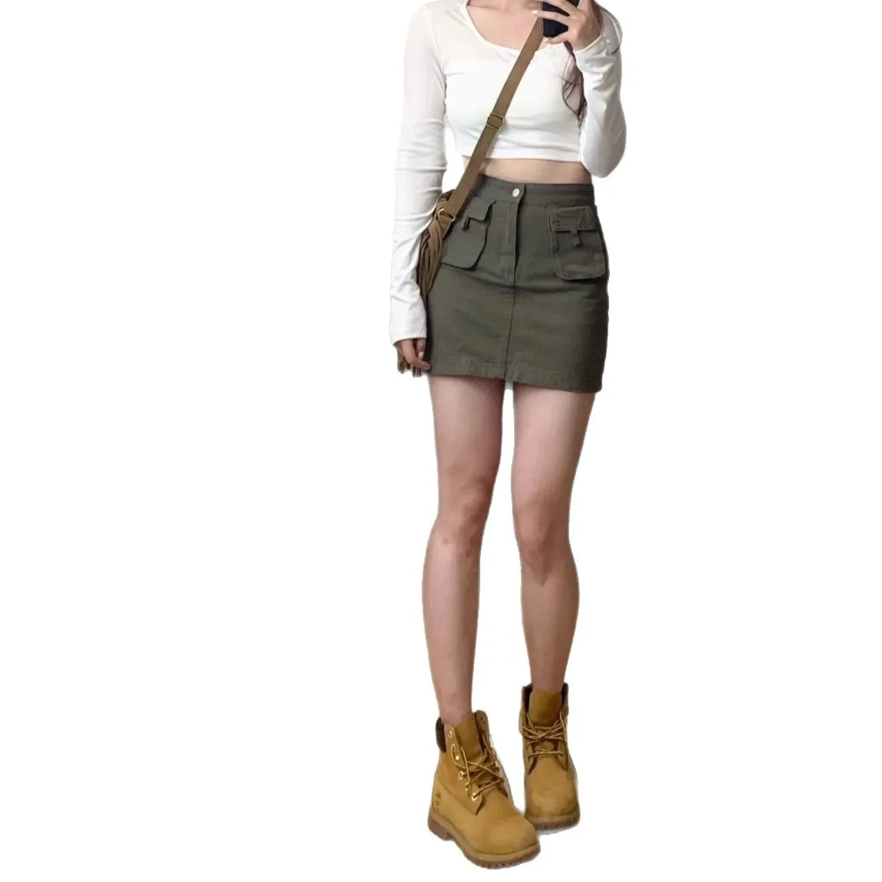 American Retro Workwear Mini Skirt A-Line Design plus Size High Waist Slimming Denim Half-length Skirts for Women