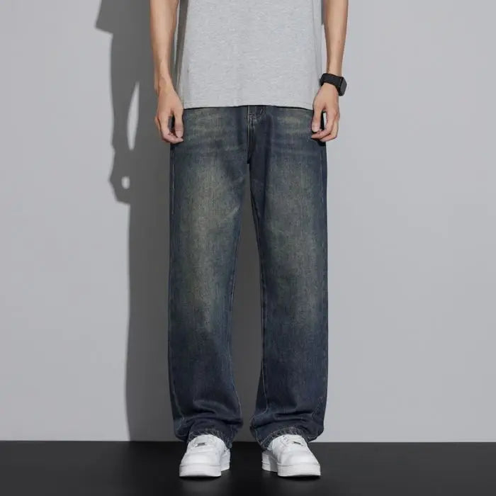 Cotton Baggy Men Wide Leg Jeans Retro Loose Streetwear Fashion Korean Straight Washed Denim Trousers High Quality Brand Clothes