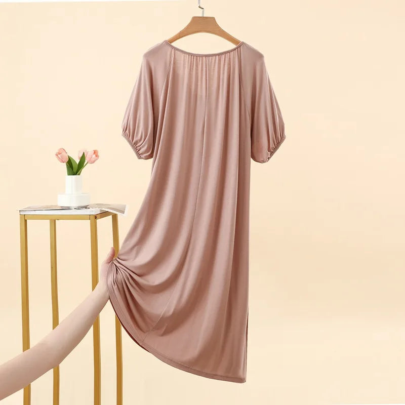 Summer New Modal Sleeveless V-neck Long Dress Women's Thin Loose plus Size Home Dress Fresh Sweet Style Outdoor Scene