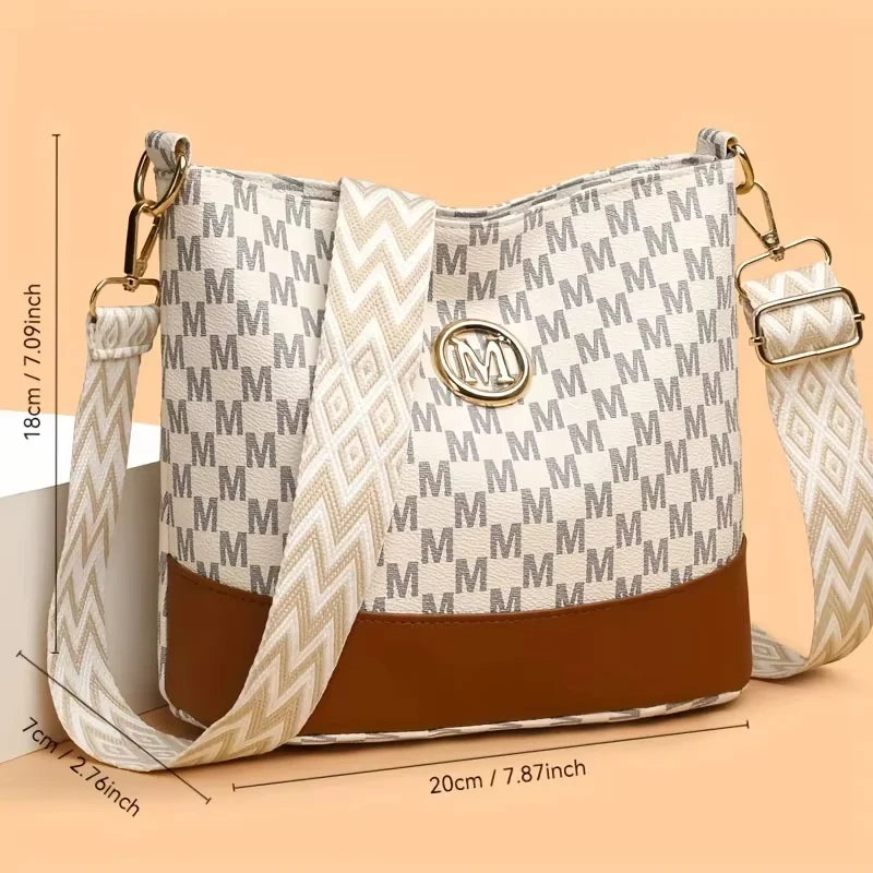 Elegant Women's Crossbody Bag with "M" Badge, Multi-Pocket Design, Adjustable Shoulder Strap, Perfect Gift for Women