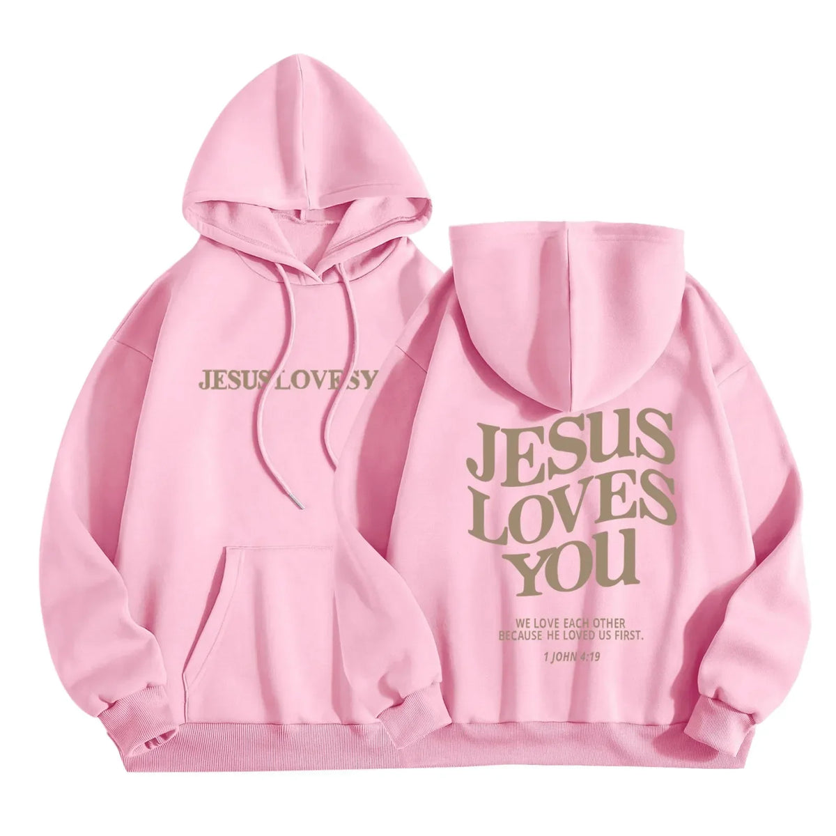 Jesus Loves You Print Fleece Pullover Hoodie - Unisex Casual