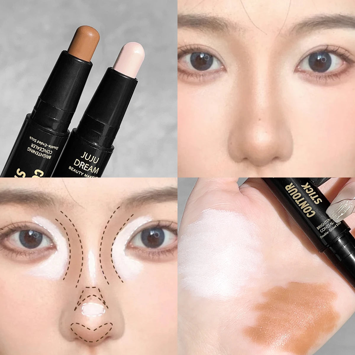 Barra de contorno de doble punta para base y corrector facial, de larga duración, maquillaje corrector de ojeras