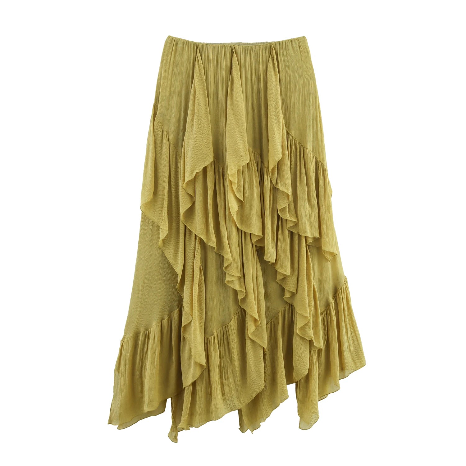 Topenomi Fairy Tierred Ruffled Skirt Women Summer Simple Solid Elastic Waist A-line Long SkirtsK Fashion Versatile Юбка