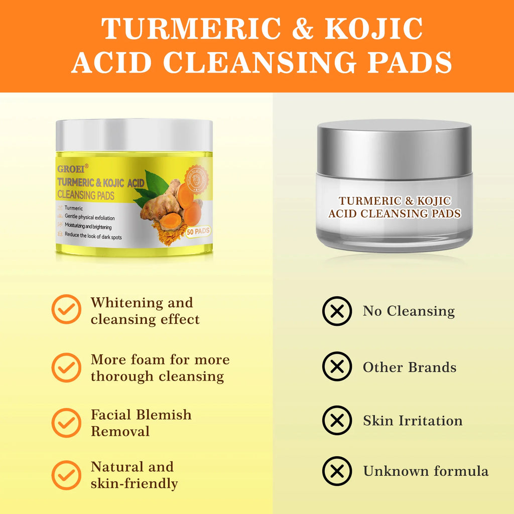 50pcs Turmeric Kojic Acid Cleansing Pads Exfoliating Pads Facial Sponges For Cleansing Exfoliating Daily Cleansing Skin Care