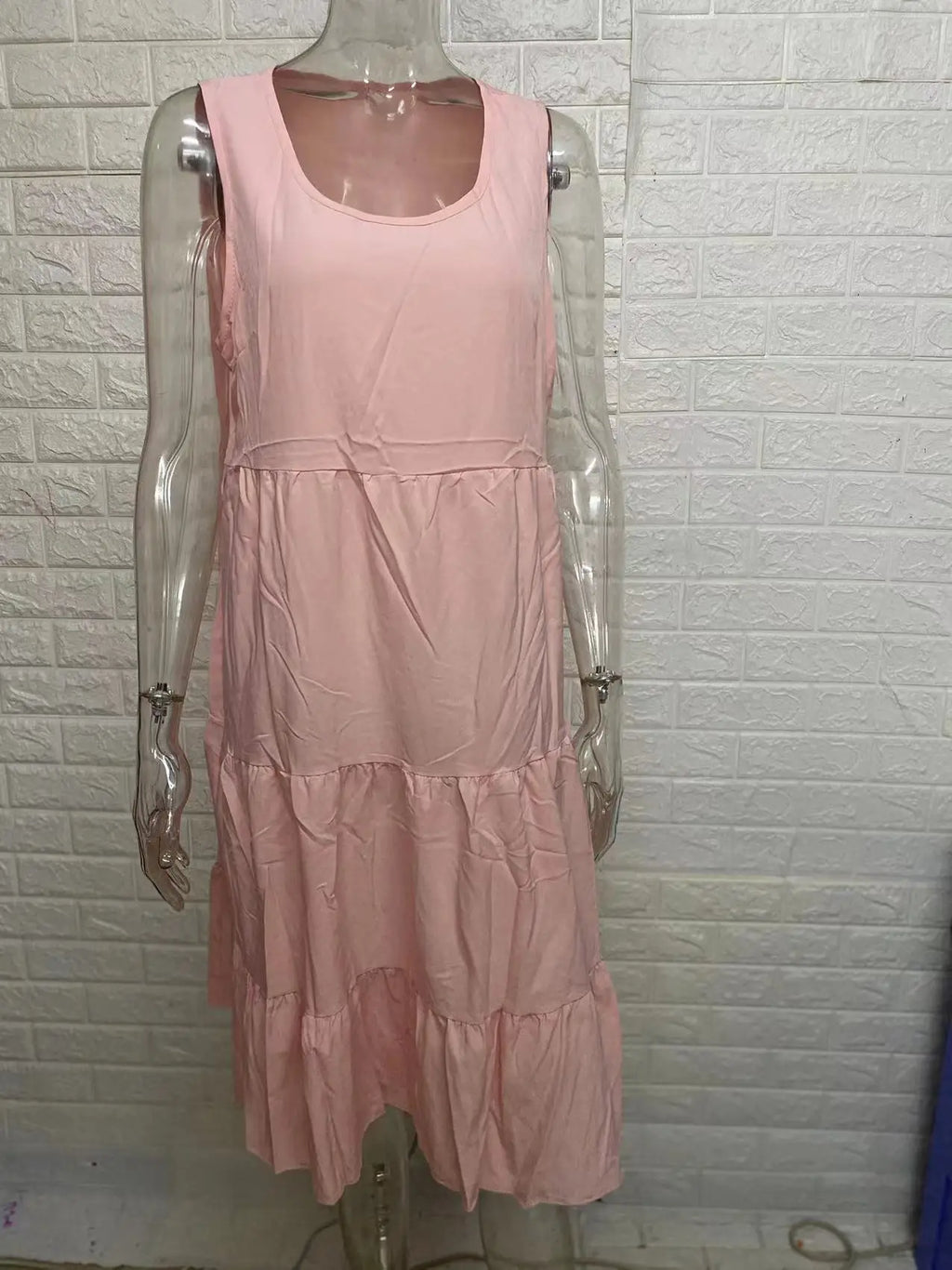 Women Summer Dress Bohemian Sleeveless Round Neck Splicing Big Swing Beach Woman Knee Length Dresses Vestidos JQMY8806
