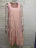 Women Summer Dress Bohemian Sleeveless Round Neck Splicing Big Swing Beach Woman Knee Length Dresses Vestidos JQMY8806