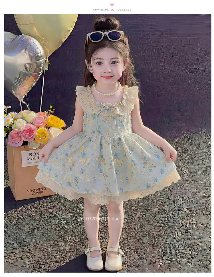 2026 New Baby Summer Girls Printed Dress, Princess Kids Sweet Fashion Party Dress 2-7T