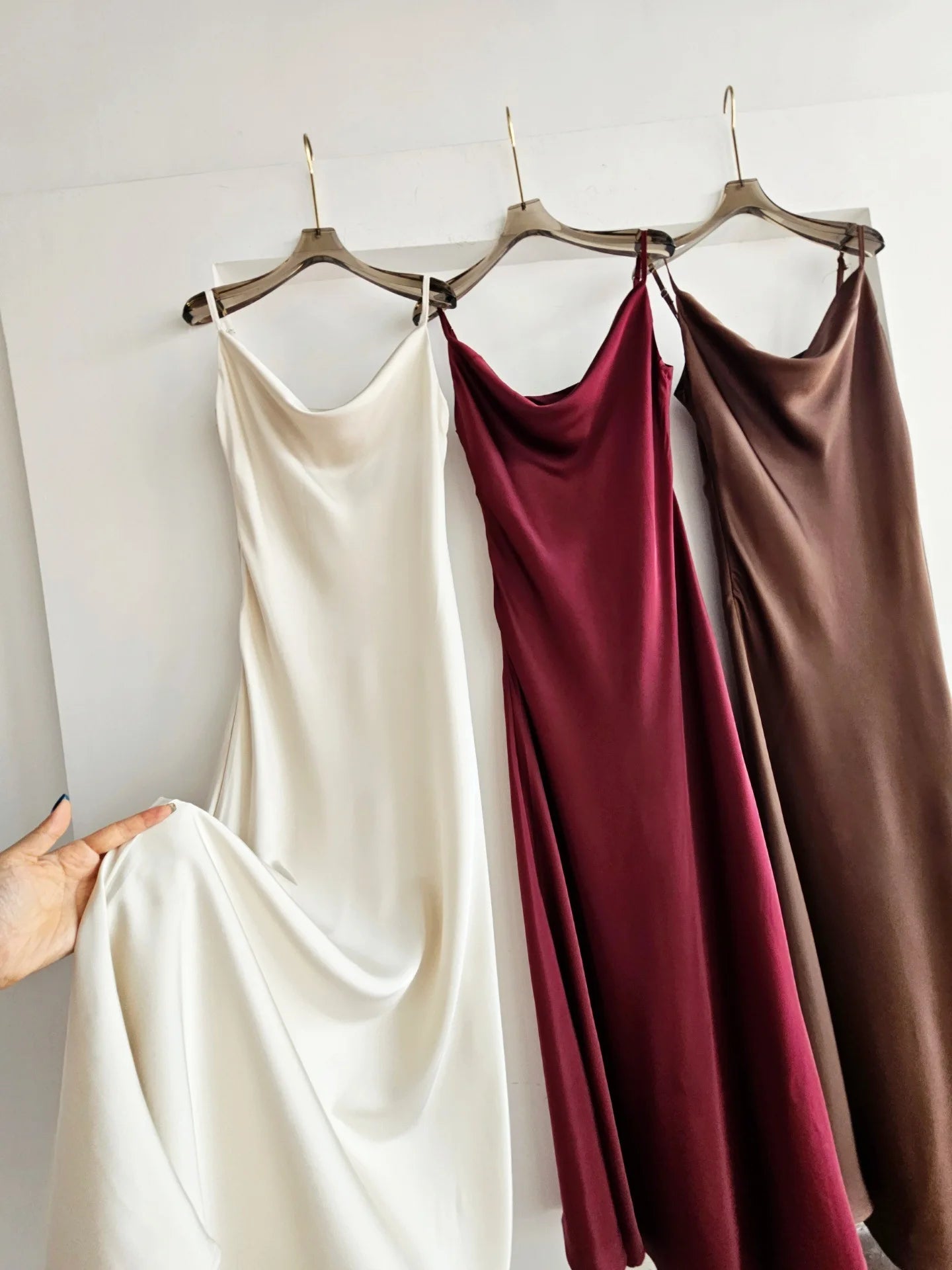 Acetate Satin Long Dress Women's Vacation Gown U-Neck Strapless Luxury Elegant Draped Skirt Three-Dimensional Effect Dyed