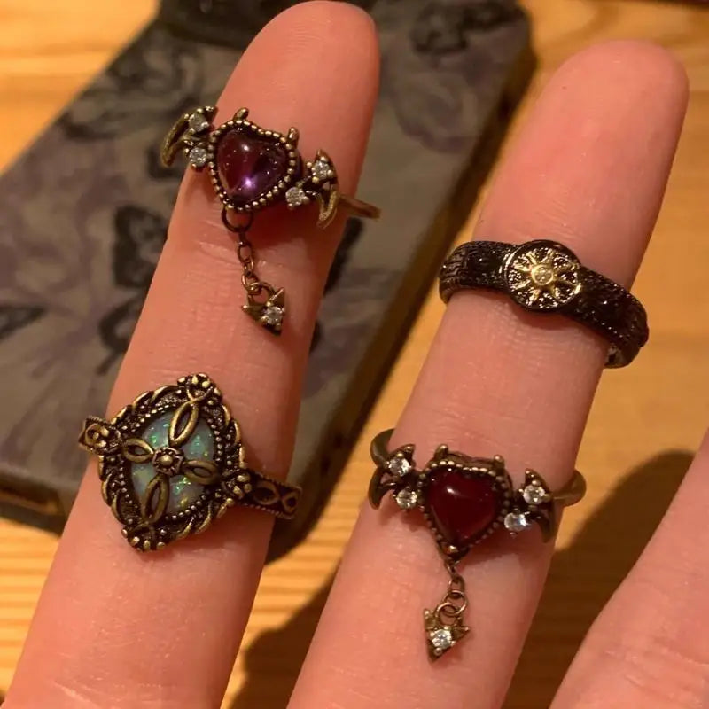 Bohemian Ethnic Style Metal Zircon Opening Adjustable Rings for Women Vintage Personality Rings Party Jewelry Accessories Gifts
