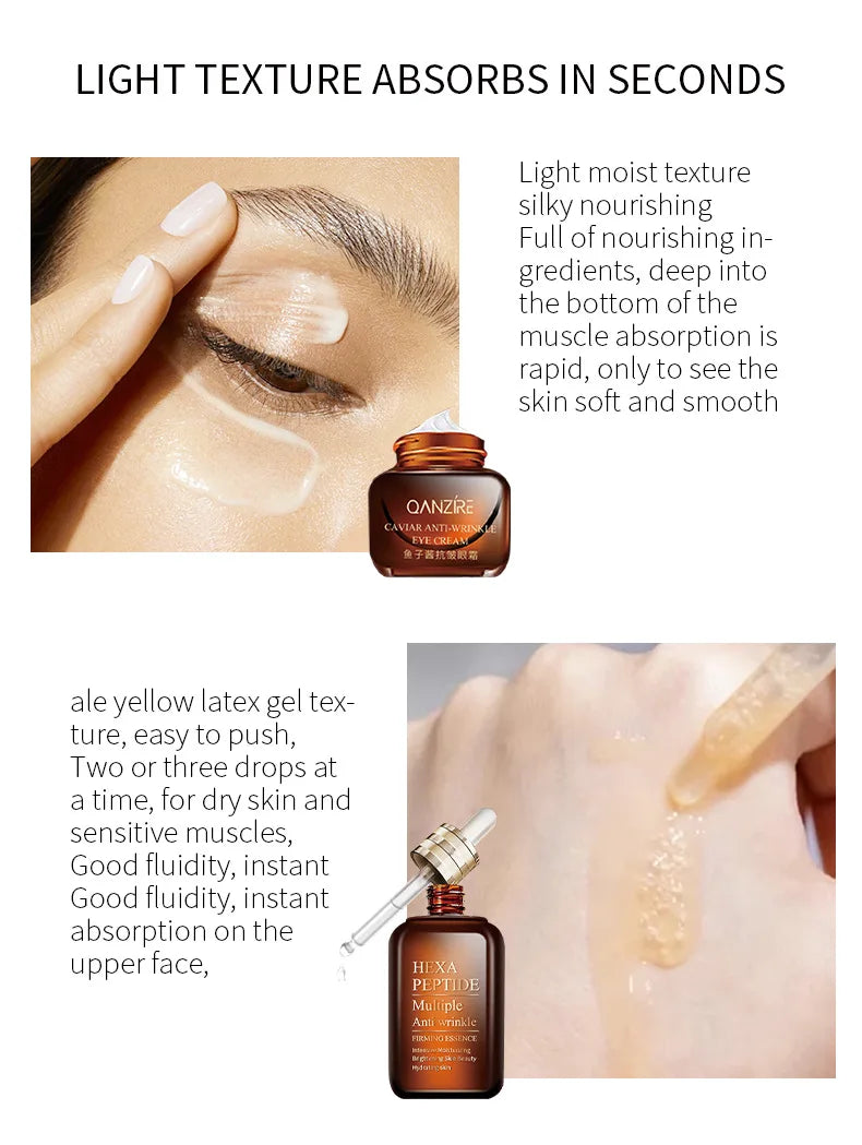 Small Brown Bottle Caviar Eye Cream 50ml Hexapeptide Serum Essence Anti-Wrinkle Face Serum Firming Serum