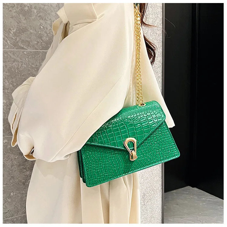 Crocodile Pattern Shoulder Bags For Women Fashion Chains Squre Bag Purse Female Pu Leather Crossbody Handbag Daily Phone Clutch