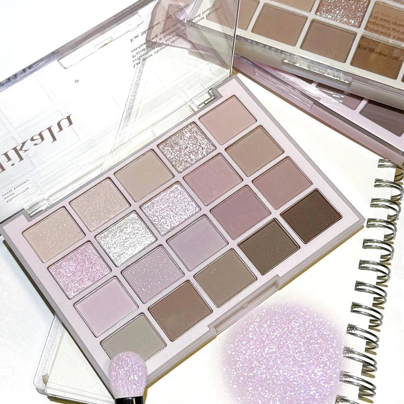 20 Colors Low Saturation Korean Eyeshadow Palette Purple Matte Pearlescent Long Lasting Waterproof Glitter Eye Shadow Eye Makeup