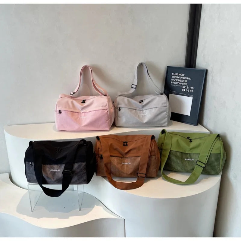 Large Capacity Travel Tote Bags for Women Solid Color Shoulder Messenger Bag Sports Yoga Satchels Fashion Woman Handbag