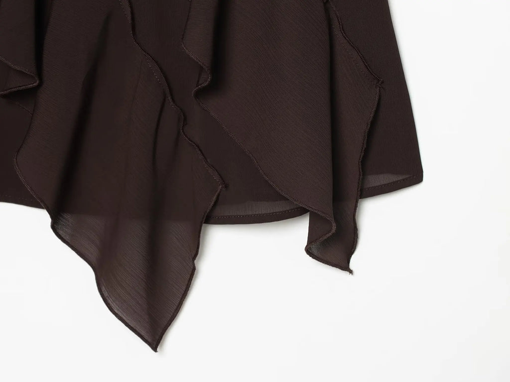 Women's Skirts Summer 2026 New Brown Ruffled Elastic Waist Skirts Women's Fashion Elegant Office Youth Summer Skirts Street