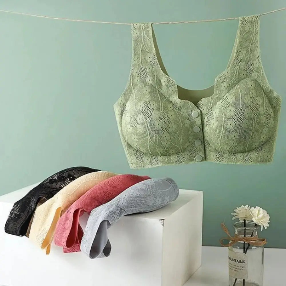 Without Steel Ring Sexy Lace Underwear Comfortable Thin Tank Top Bra Wireless Floral Printed Bras for Older Women Seniors