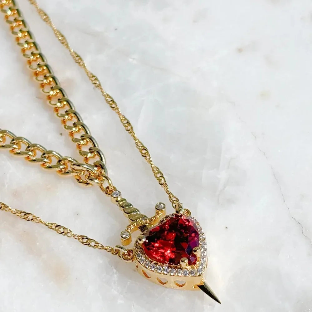 Snow White and The Huntsman Couple Heart and Sword Pendant Necklace for Women Romantic Wedding Valentine's Day Jewelry Gifts