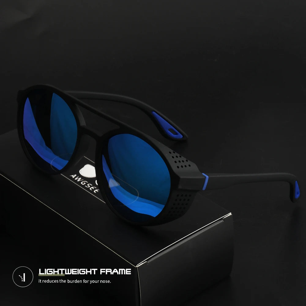 AWGSEE Steampunk Polarized Sunglasses - Vintage Round Sports Eyewear