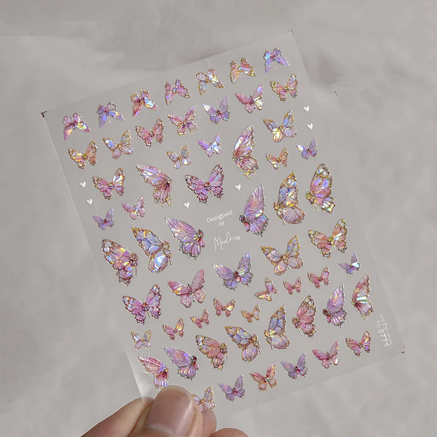 1pcs 5D Luxury Kawaii Butterfly Nail Stickers Japanese Glitter Shell Aurora Nail Art Decorations Decals DIY Manicure Slider Foil