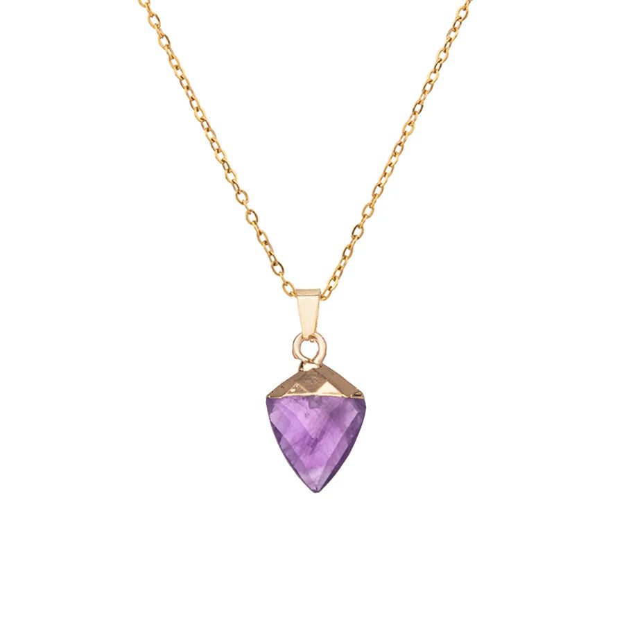Elegant Stainless Steel Adjustable Agate Pendant Necklace With Natural Crystal Stone Triangular Cusp For Women