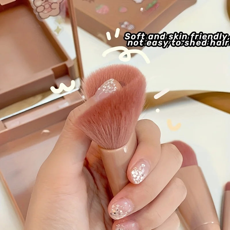 Liplns 5-Piece Portable Makeup Brush Set with Mirror - Travel Kit